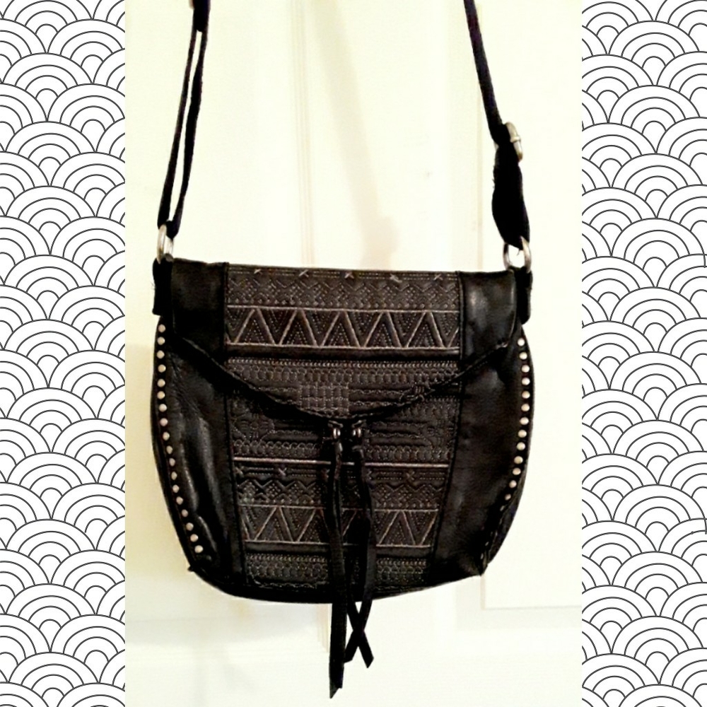 The Sak Genuine Black Leather Satchel Crossbody